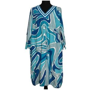Gretchen Scott Designs Disco Fever Dress Large Women’s Blue White Swirl EUC.